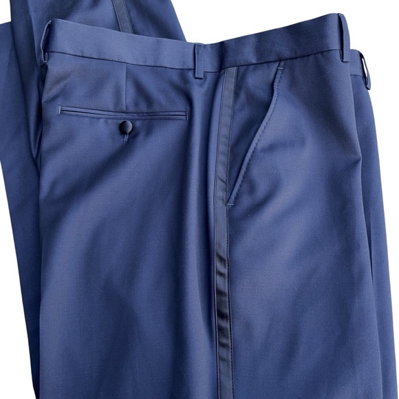 New Ted Baker Classic Blue Wool Taper Leg Tuxedo Pant (36) - Picture 3 of 15